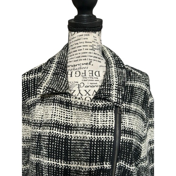 LUCKY BRAND Harper Sweater Jacket Tweed Black White Gray Plaid Moto Plus Sz 2X - Picture 3 of 9